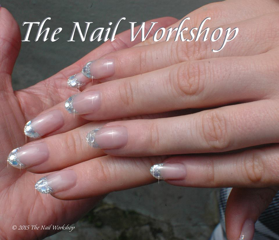 Wedding Nails by The Nail Workshop, Encapsulate Silver Glitter French nails, Okeford Fitzpaine, Dorset